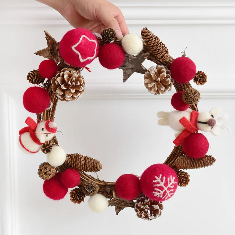 Couronne de Noël boules en laine