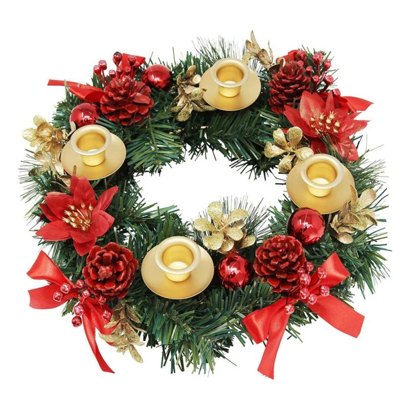 couronne de noel avec 4 bougies ruban rouge