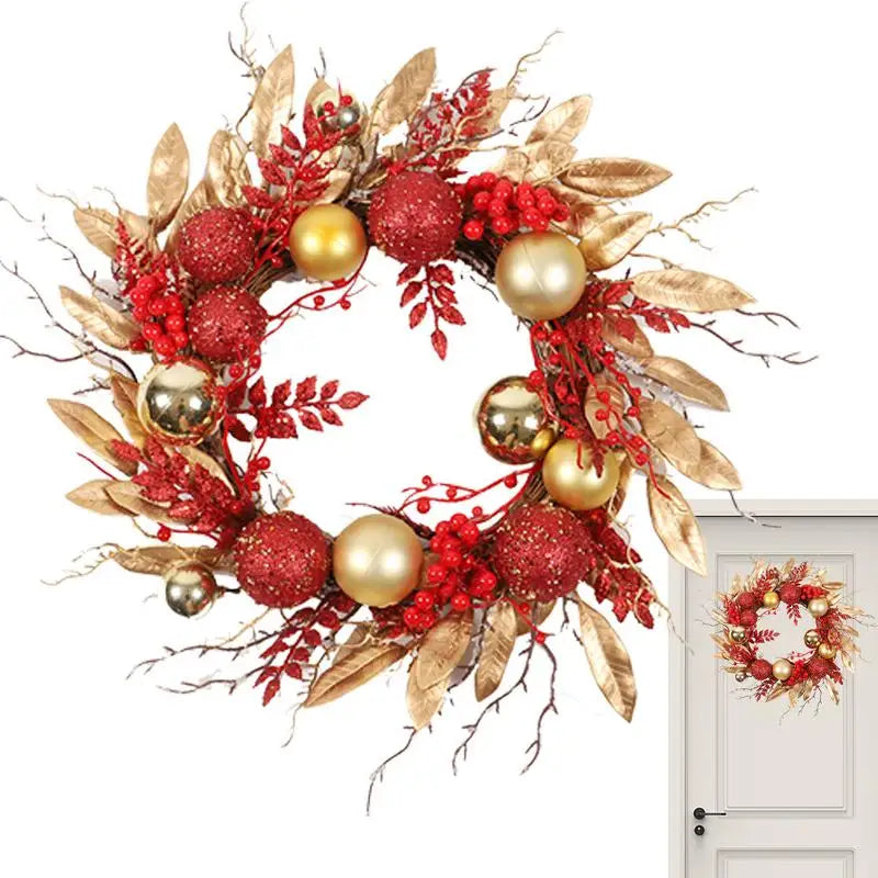 Couronne de Noël rouge et or porte