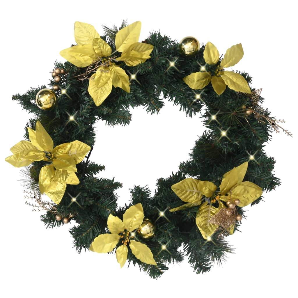 couronne de poinsettia pour noel vert et dore